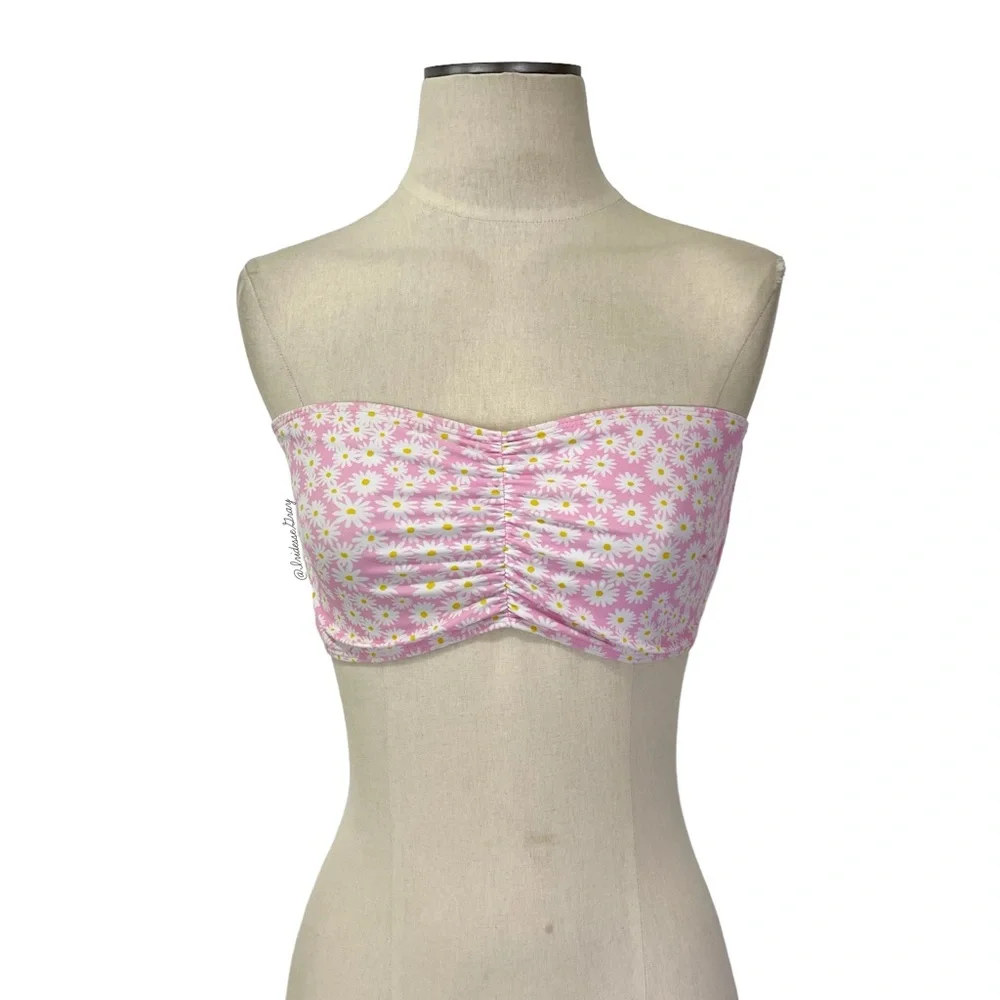 Faithfull the Brand- Steffy Bandeau Bikini Top in Pink Daisies Size Large